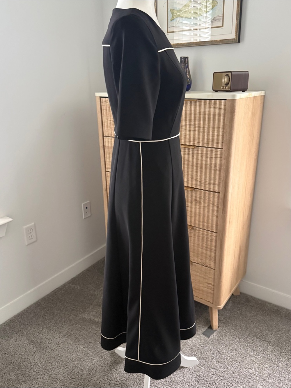 LK Bennett London Indina midi black w/ white piping S-4 - Picture 3 of 7